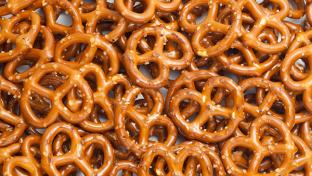 a close up of pretzels