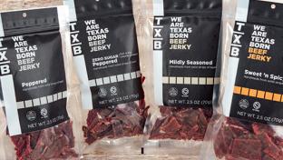row of beef jerky packages