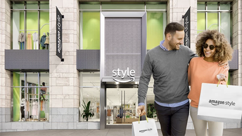 shoppers leaving a store