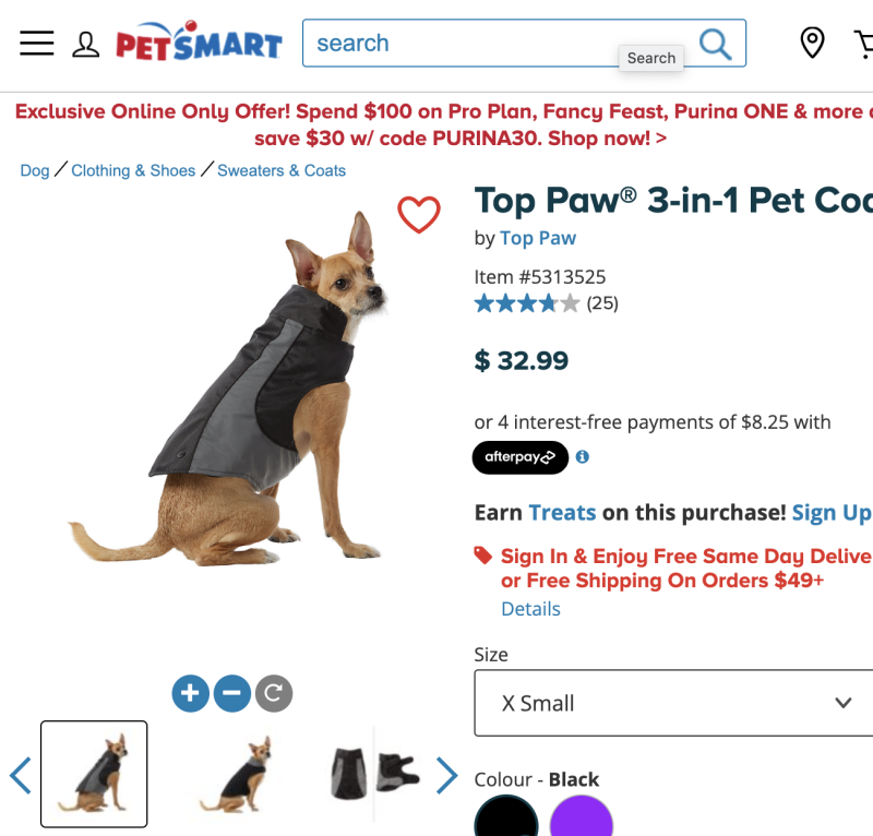 screenshot of petco website